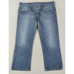 Guess Jeans Womens 31 Blue Medium Wash Low Rise Capri Stretch Denim Distressed